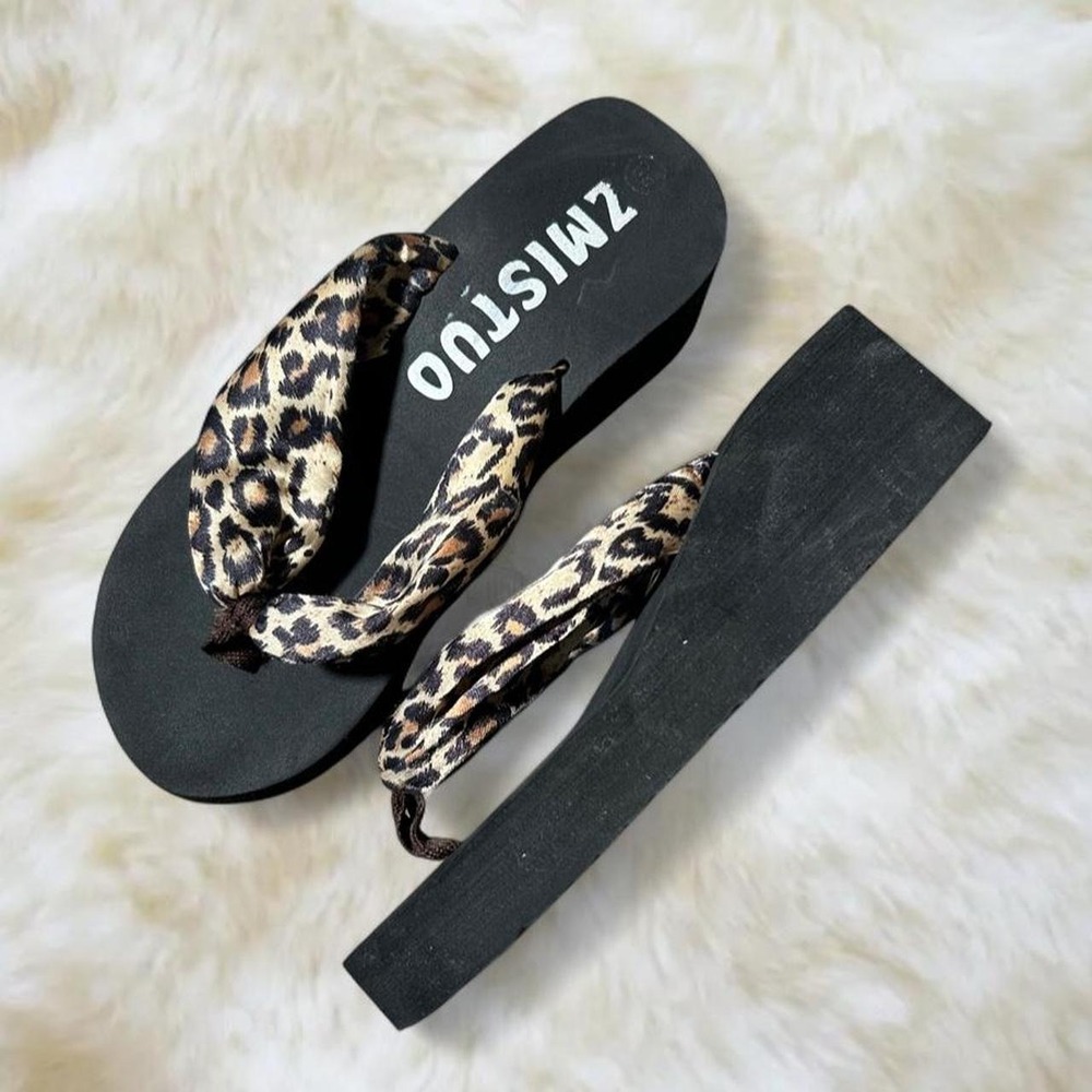 ZMISTUO Y2K Leopard Print Platform Flip Flop Sandals Women Size 38 7.5-8 Cheetah